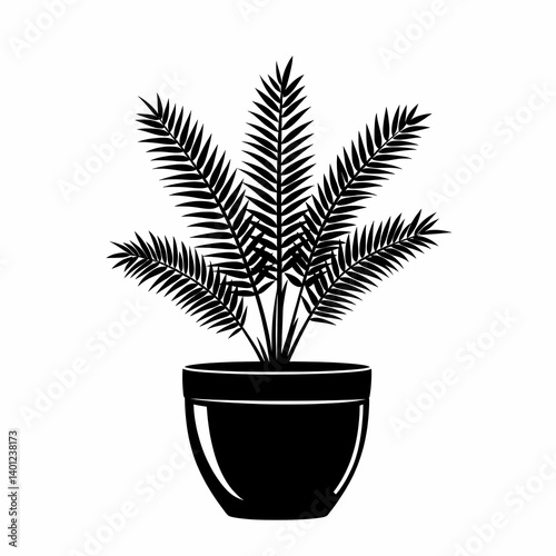 Modern Black and White Botanical Illustration: Eco-Friendly Home Decor with Silhouette Houseplants for Stylish Interiors