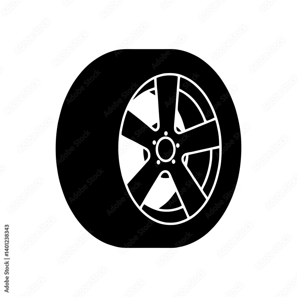 Fototapeta premium Black rubber wheel tire icon. Automobile wheels silhouette collection. Vector illustration.