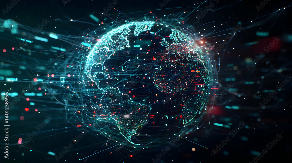 Obraz premium Digital Illustration Of The Earth Globe With Connections
