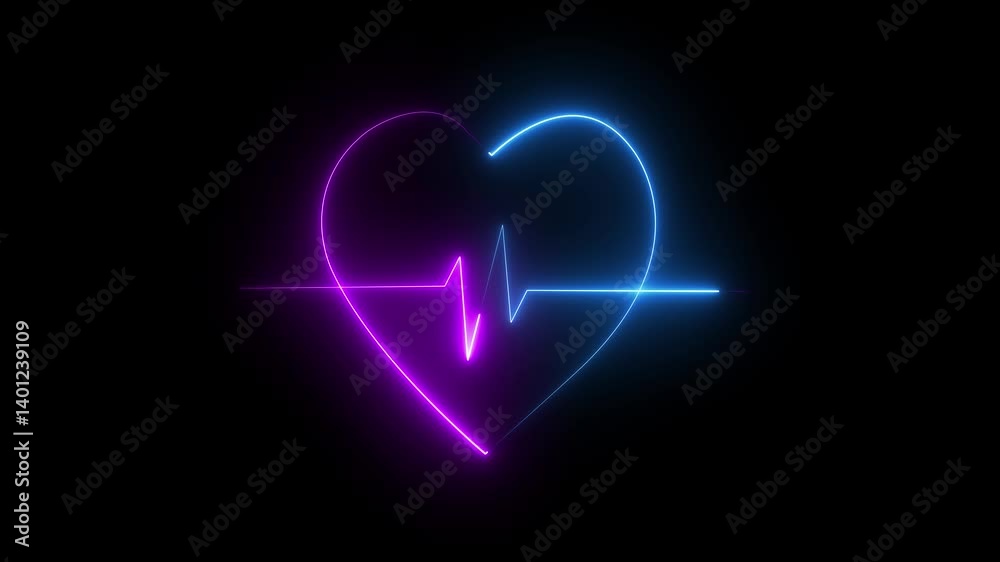 love icon with heart beat line animation on black background. medical concept Abstract glowing blue heartbeat signal icon animation video. love border in hart .on the black background