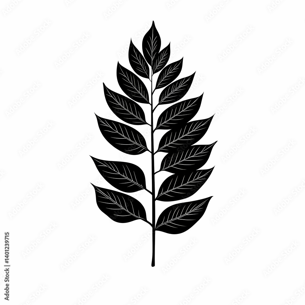 Elegant Botanical Leaf Silhouette Vector. Eco-Friendly Black Design with Minimalist Textured Foliage Elegant Botanical Leaf Silhouette Vector. Eco-Friendly Black Design with Minimalist Textured Foliage