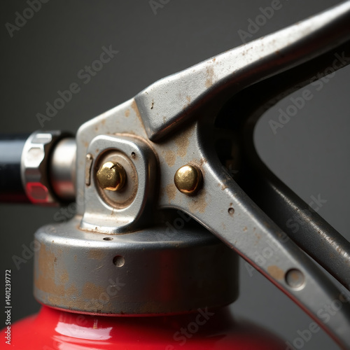 Wallpaper Mural Fire extinguisher texture. Close-up of fire extinguisher nozzle and hose with emphasis on metal texture. Close-up of a red fire extinguisher.
 Torontodigital.ca