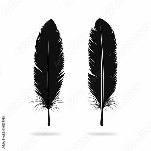 Luxury Black Feather Illustration - Elegant Vector Design with Delicate Bird Silhouette for Aesthetic Decor