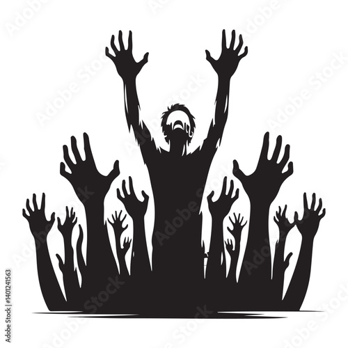 Silhouette Crowd Reaching Hands Zombie Apocalypse Illustration Vector