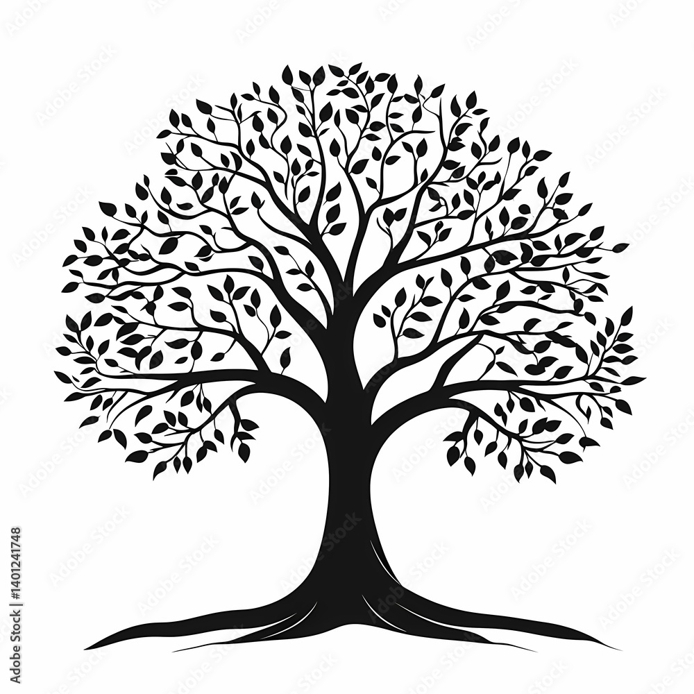 Obraz premium Black Silhouette Tree Vector Illustration. Nature Inspired Art for Elegant Decor and Eco-Friendly Design