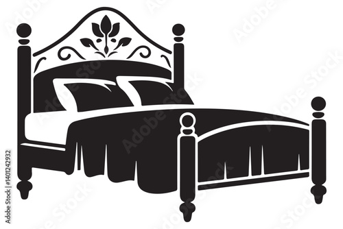Ornate Bed Frame Silhouette Illustration Elegant Bedroom Furniture Interior Decor