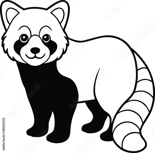 Cute Cartoon Outline Illustration of a Red Panda for Coloring Pages