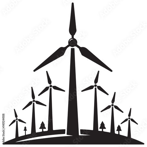 Wind Turbine Farm Silhouette Image for Renewable Energy Projects Design