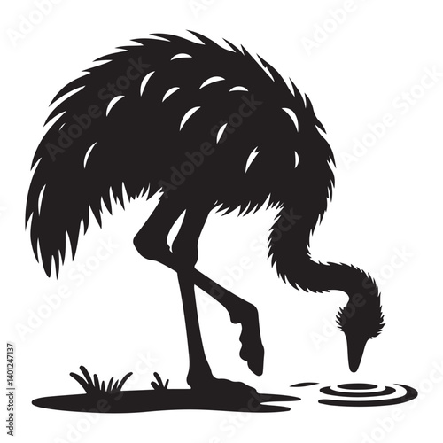 Ostrich silhouette drinking water vector illustration art drawing