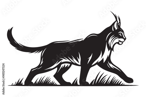 Lynx silhouette prowling in the grass vector image design