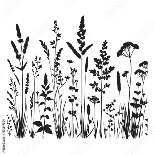Elegant Wild Grass Silhouette Illustration for Nature Inspired Designs