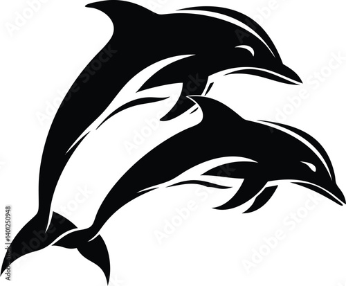 Two Dolphins Jumping Silhouette on Transparent Background Marine Mammals