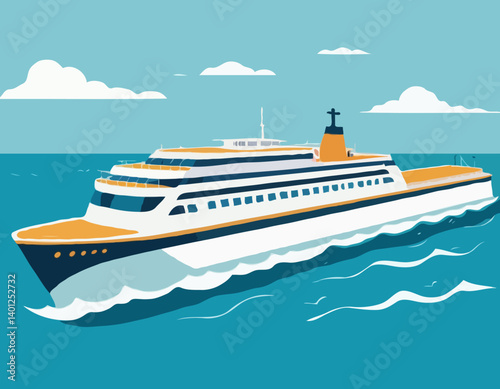 Bateau de croisière ou ferry, bannière vectorielle pour agence de voyages, vacances d’été en mer