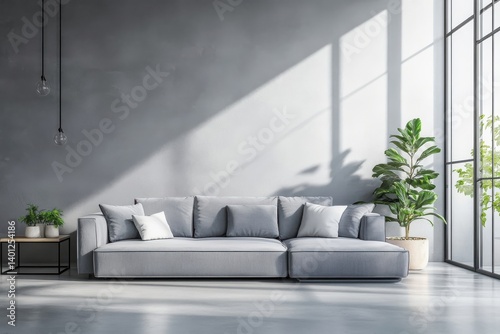 Modern living room interior design on white background on transparent background
