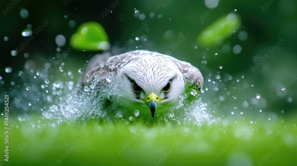Obraz premium Bird splashes in water, close-up view of raptor