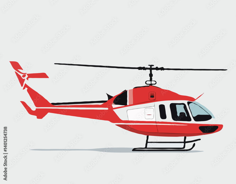 Transport aérien d’urgence en hélicoptère rouge. Illustration vectorielle vue latérale Transport aérien d’urgence en hélicoptère rouge. Illustration vectorielle vue latérale