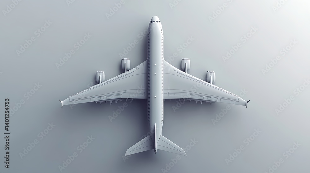 Gray Airplane Top-Down View on Plain Background Gray Airplane Top-Down View on Plain Background