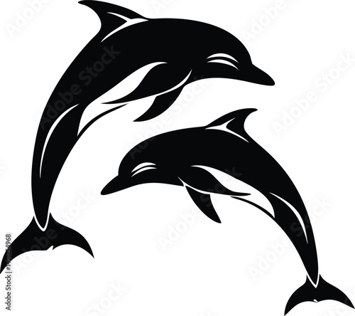 Two Dolphins Swimming Silhouette with Transparent Background Marine Iconography