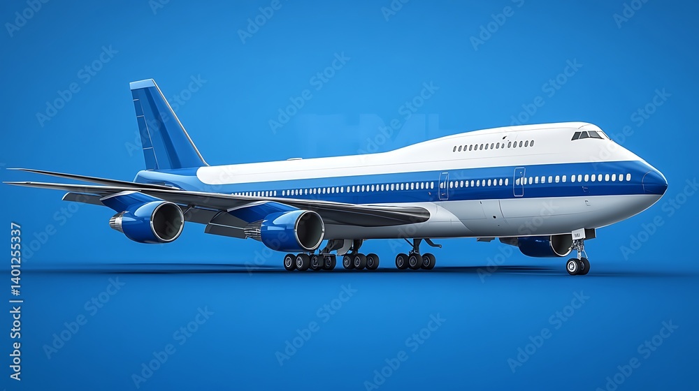 Obraz premium Modern Airplane on Blue Background
