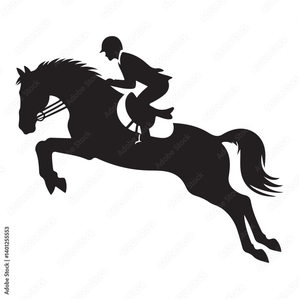 Equestrian Horseback Riding Silhouette Vector Illustration Jumping Rider
