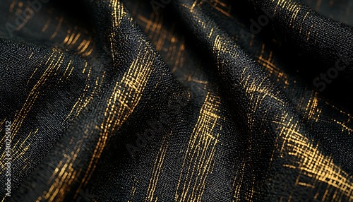 Textured fabric background in dark tones with golden linear accents for a sophisticated look