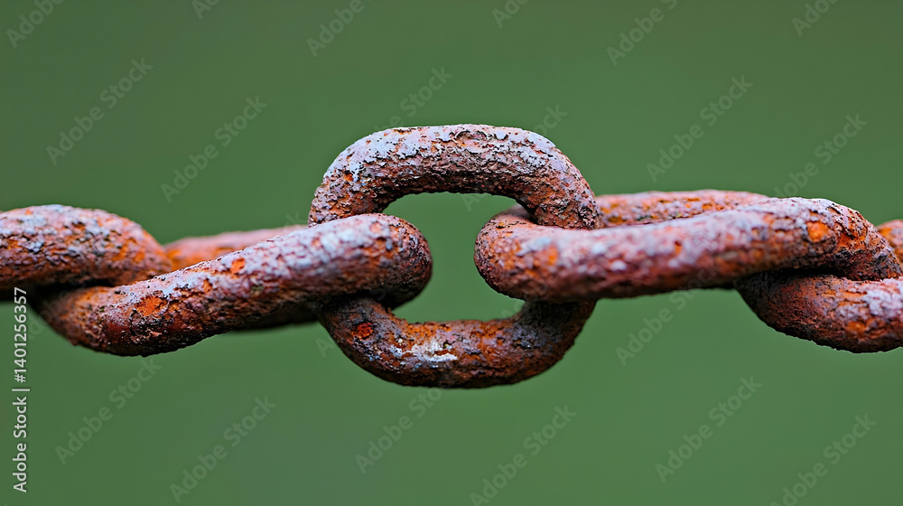 Rusty Chain Link Closeup Against Green Background Rusty Chain Link Closeup Against Green Background