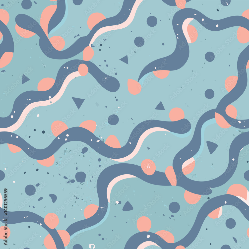 A blue and pink pattern with dots and lines A blue and pink pattern with dots and lines