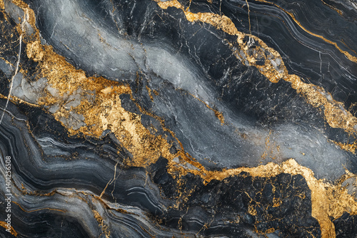 Textura de mármore abstrata com veios pretos e dourados para conceito de design luxuoso e decorativo photo