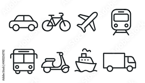 Simple line icons of various modes of transportation.