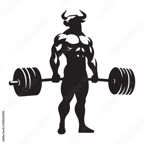Silhouette of bull lifting barbell weight training muscle illustration