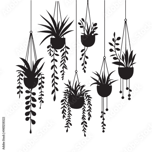 Hanging Plants Silhouette Vector Art Decorative Home Garden Decor