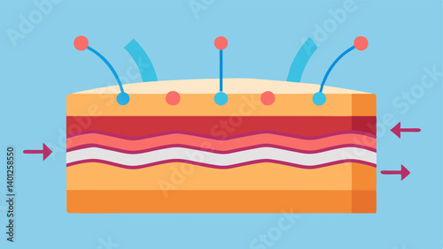 Skin Elasticity Focus An educational illustration depicting the skin layers with arrows pointing to areas of improved elasticity due to light therapy.