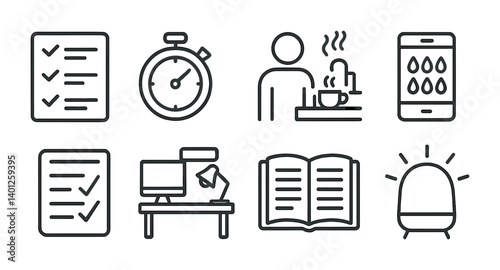 Icons illustrating productivity and daily routines.