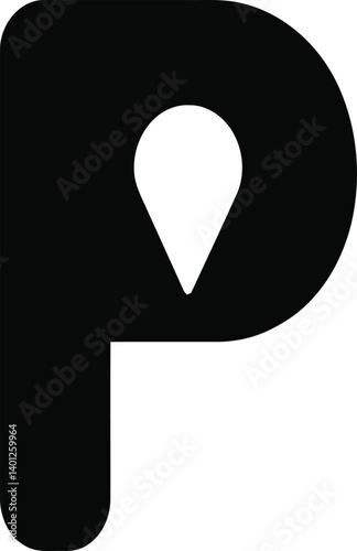 Black Letter "P" with a White Map Pin Icon Inside the Upper Part, Symbolizing Location or Navigation