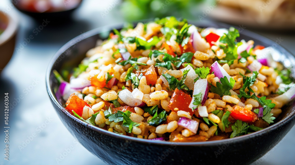 Shallow Focus Bhel Puri in Natural Light – Classic Indian Street Snack Shallow Focus Bhel Puri in Natural Light – Classic Indian Street Snack