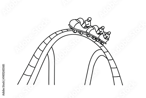 Cartoon Rollercoaster Ride With People Linear Vector Illustration Design