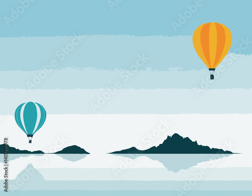 Illustration vectorielle. Silhouette de ballon à air chaud. Transport aérien pour les voyages. Isolé sur fond blanc