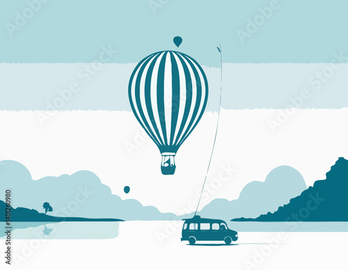 Illustration vectorielle. Silhouette de ballon à air chaud. Transport aérien pour les voyages. Isolé sur fond blanc