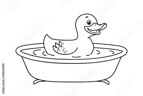 Cartoon Rubber Duck In Bathtub Outline Drawing For Kids Coloring Page