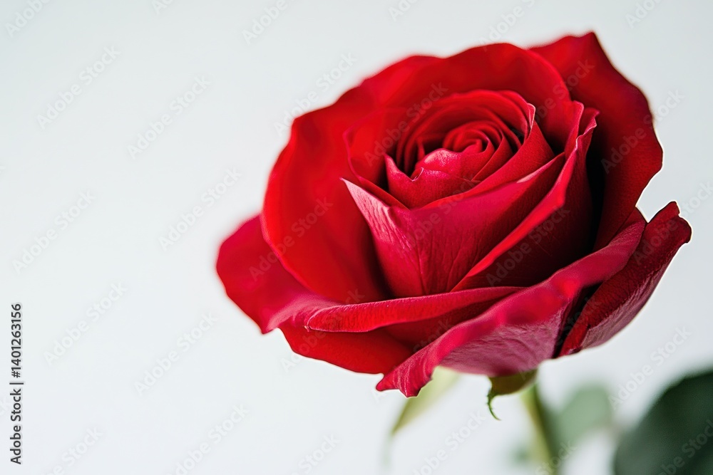 A close-up of a single red rose, its petals unfolding against a pristine white background, capturing its delicate beauty. A close-up of a single red rose, its petals unfolding against a pristine white background, capturing its delicate beauty.