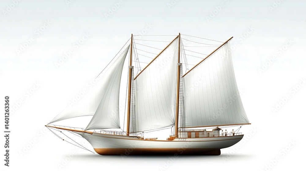 Obraz premium Classic white sailing ship on a light background