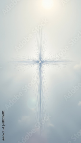 Cross design on a light source with a blurred background, representing Christian symbolism.