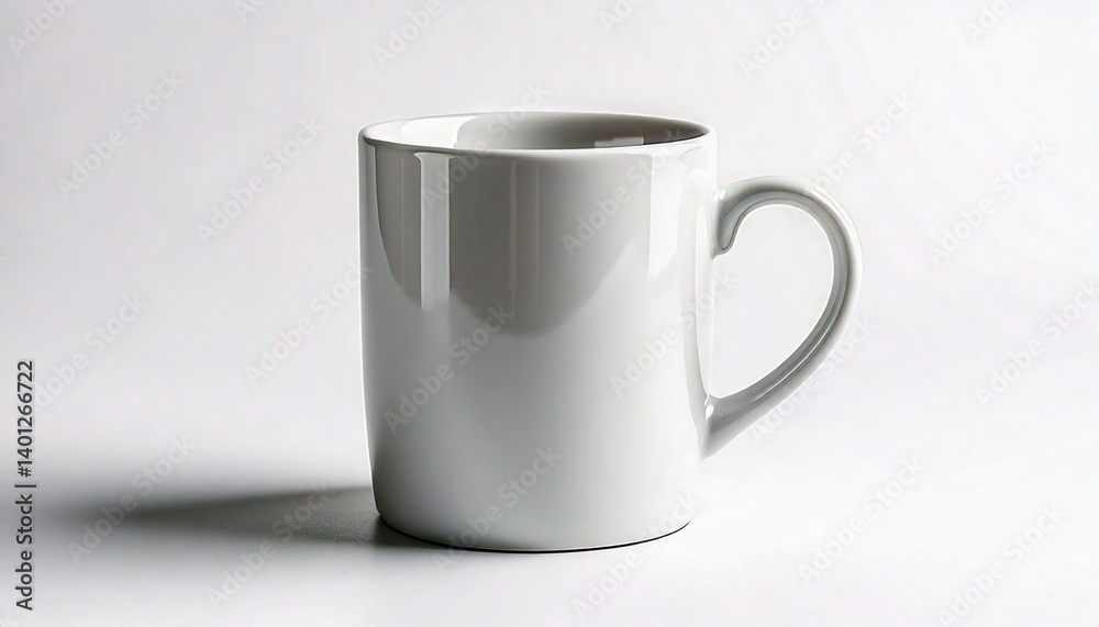 Fototapeta premium Blank white ceramic mug on clean white background with soft shadow