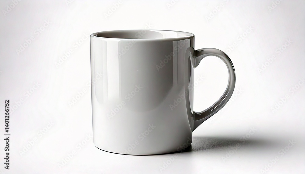 Fototapeta premium Blank white ceramic mug on clean white background with soft shadow