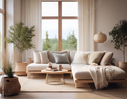 a serene sanctuary embracing minimalism with natural light and cozy touches