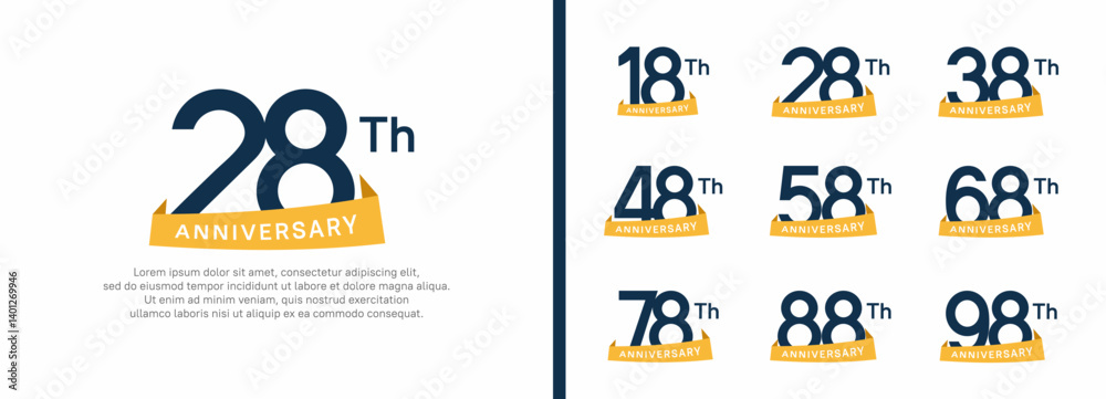 Fototapeta premium set of anniversary logo style yellow ribbon. vector design black color for celebration