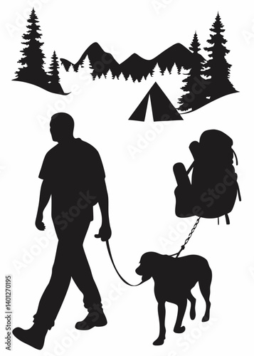 Travel with dog vector design, Travel man with dog silhouette