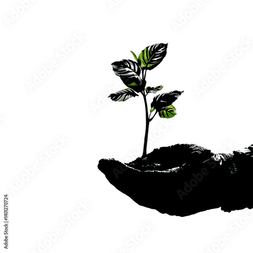 hand holding  plant growing from the soil, concept eco and green world