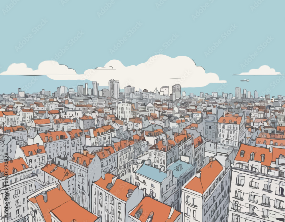 Métro au-dessus du fond de paysage urbain de vue de gratte-ciel de ville
