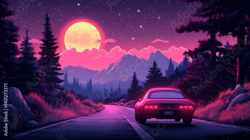 A sleek cartoonish spaceship hovering above an alien planet with simplified terrain, neon accents, and a starry sky, cool blue lighting, high-angle perspective, futuristic and clean design.